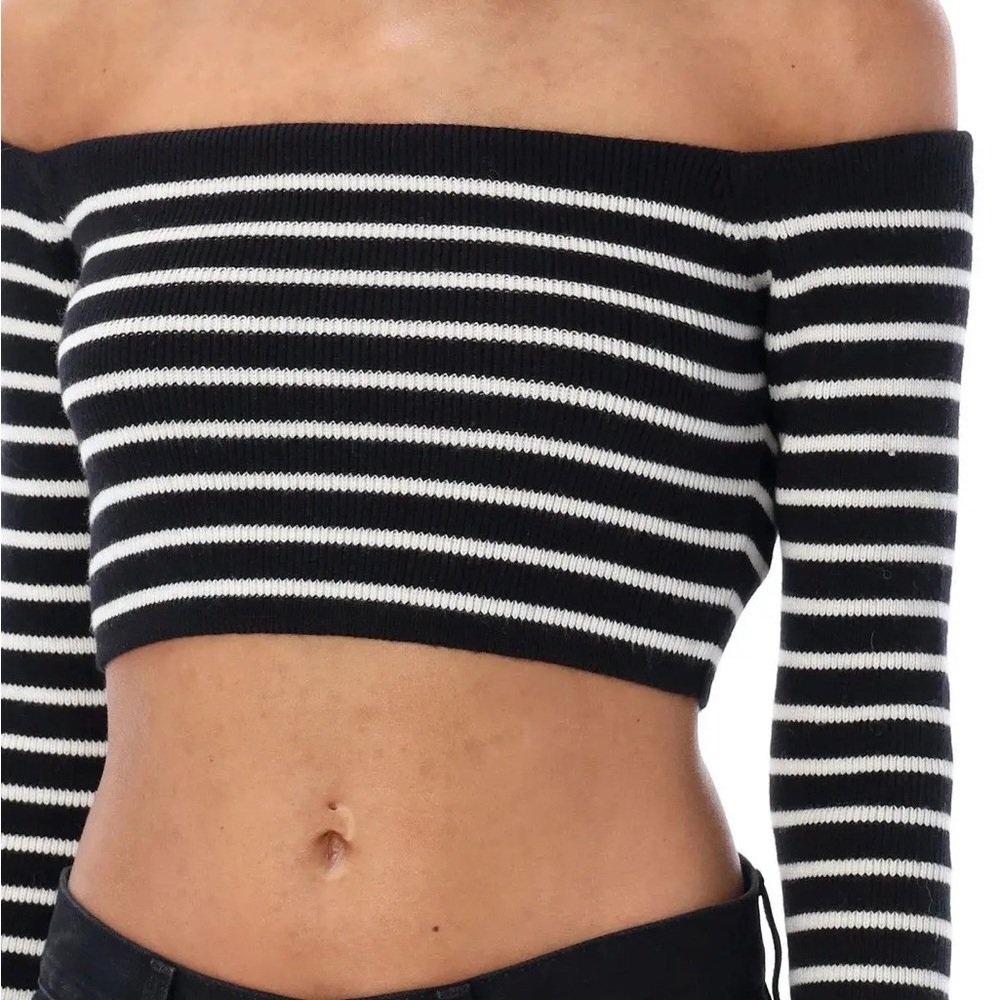 NWT Saint Laurent Black and White Striped Off-Shoulder Top